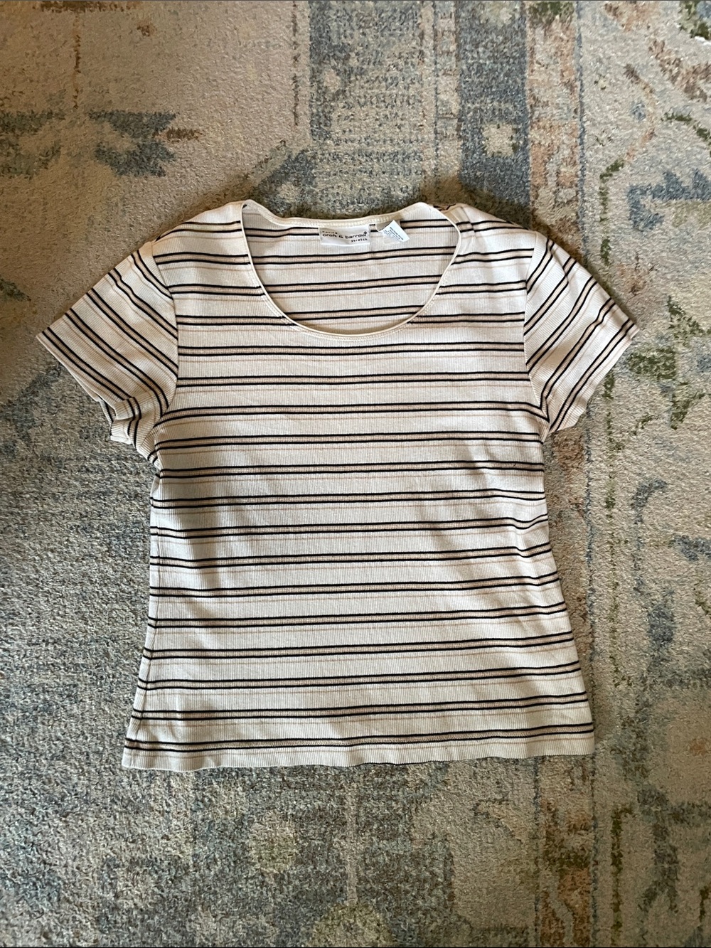 Vintage Striped Scoop Neck Tee - Ivory/Black